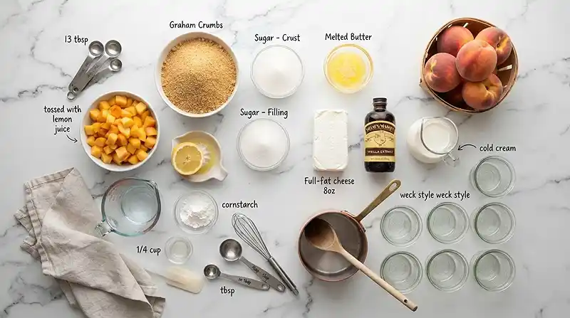 ingrdedients for No-Bake Peach Cheesecake Cups