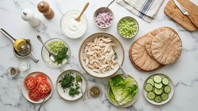 ingredientd for Greek Yogurt Chicken Salad Pitas