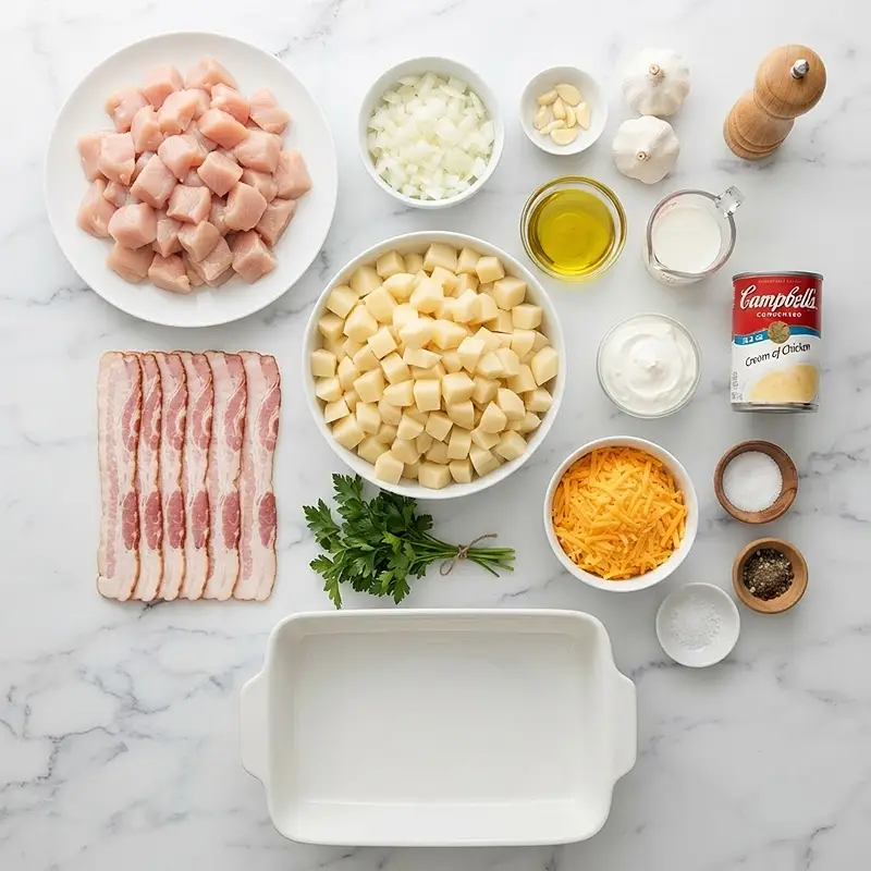 ingredients for Creamy Chicken Bacon Potato Bake