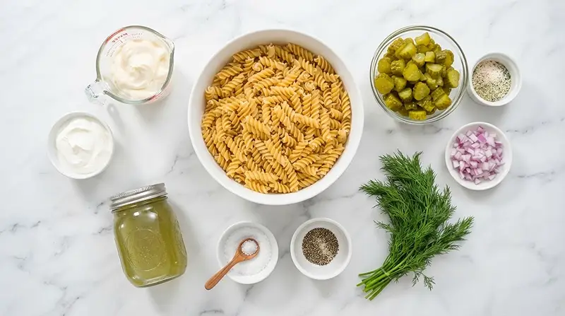 Dill Pickle Ranch Pasta Salad 2 ingredients for Dill Pickle Ranch Pasta Salad