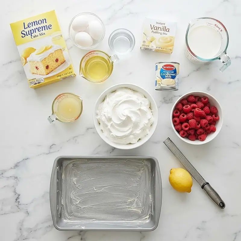 Lemon Raspberry Poke Cake 2 ingredients for Lemon Raspberry Poke Cake