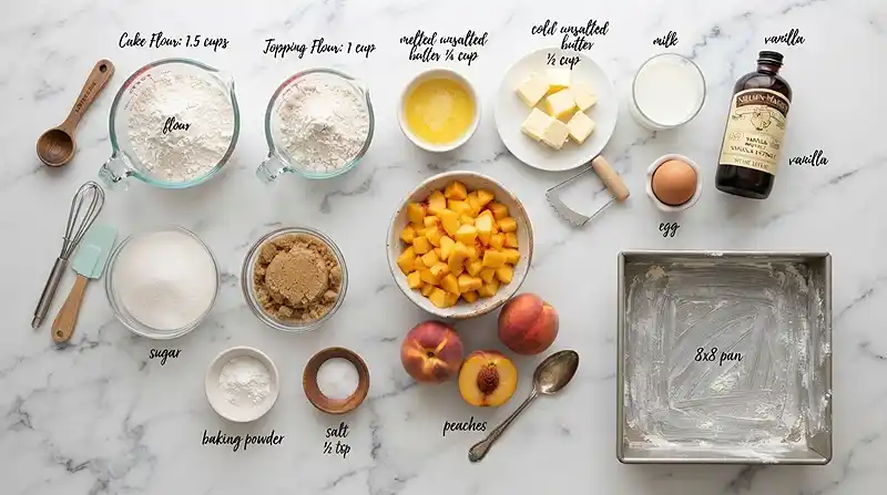ingredients for Peach Crumb Breakfast Cake