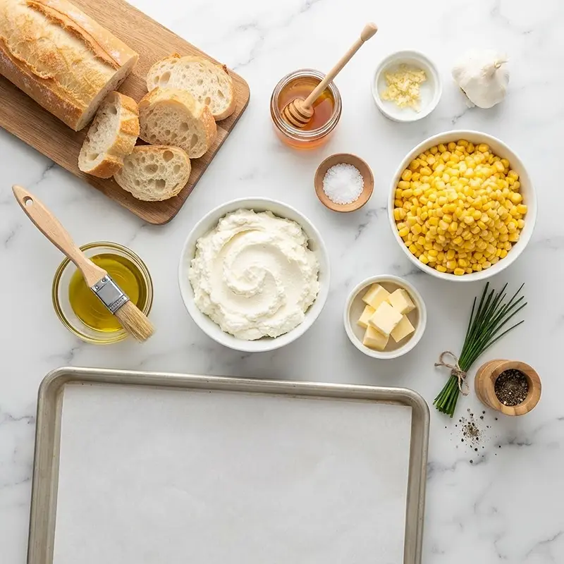 Whipped Ricotta Corn Crostini 2 ingredients for Whipped Ricotta Corn Crostini