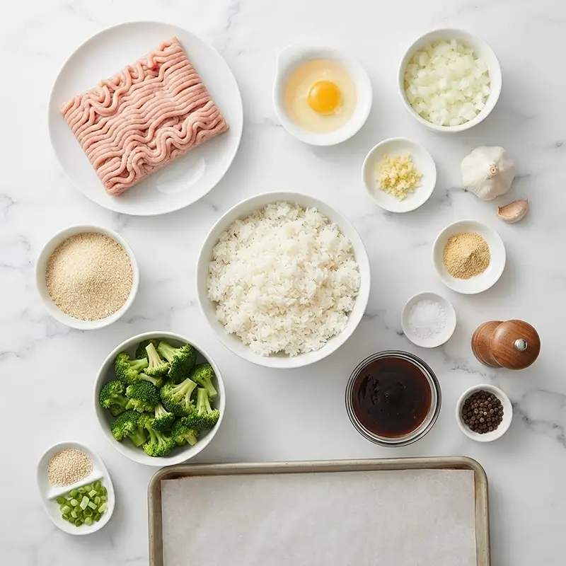 ingredients for eriyaki Turkey Meatball Rice Bowls