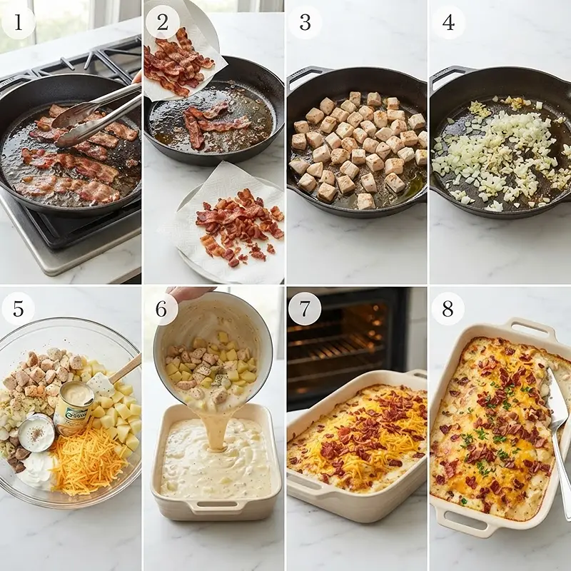 making the Creamy Chicken Bacon Potato Bake