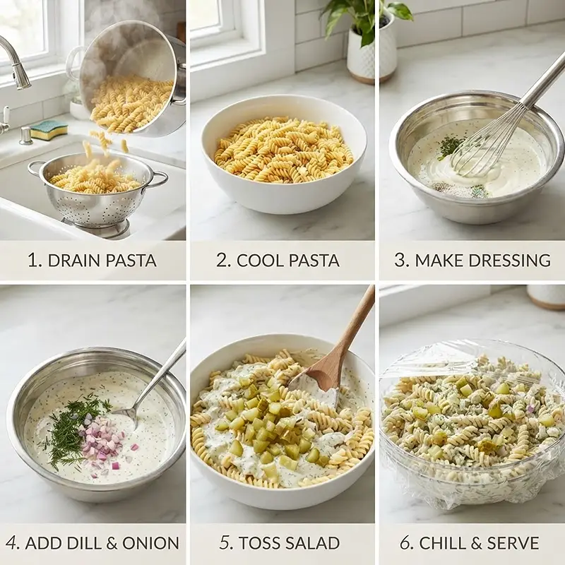 Dill Pickle Ranch Pasta Salad 3 making the Dill Pickle Ranch Pasta Salad