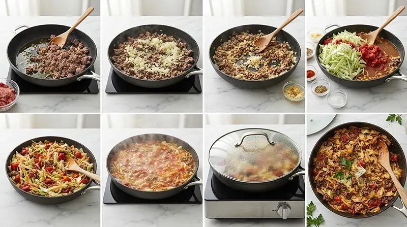 Dirty Cabbage Ground Beef Skillet 3 making the Dirty Cabbage Ground Beef Skillet