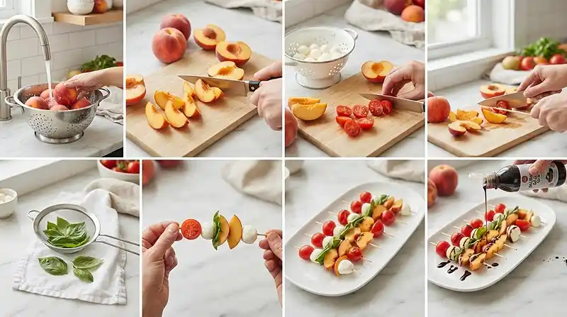 Mini Caprese Peach Skewers 3 making the Mini Caprese Peach Skewers