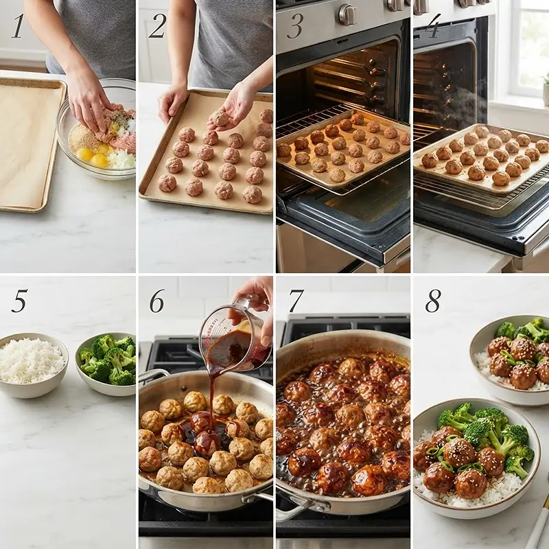 making the eriyaki Turkey Meatball Rice Bowls