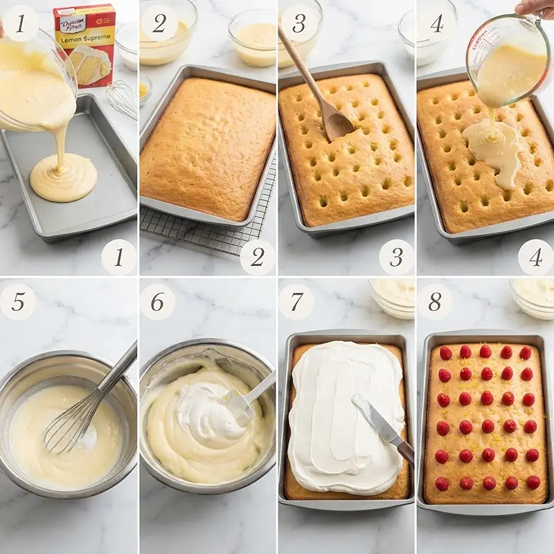 Lemon Raspberry Poke Cake 3 makking the Lemon Raspberry Poke Cake