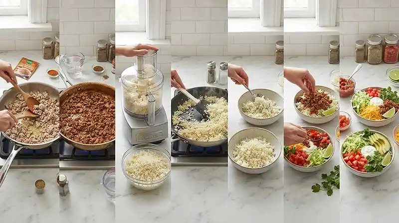Ground Turkey Taco Cauliflower Rice Bowls 3 preparing the Ground Turkey Taco Cauliflower Rice Bowls