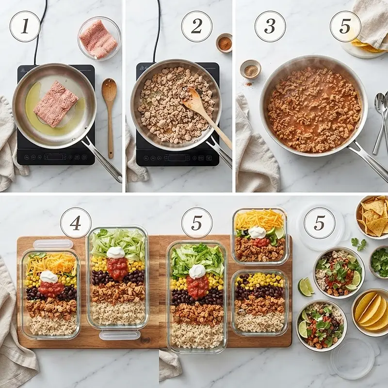 Mini Turkey Taco Lunch Bowls Recipe 3 preparing the Mini Turkey Taco Lunch Bowls