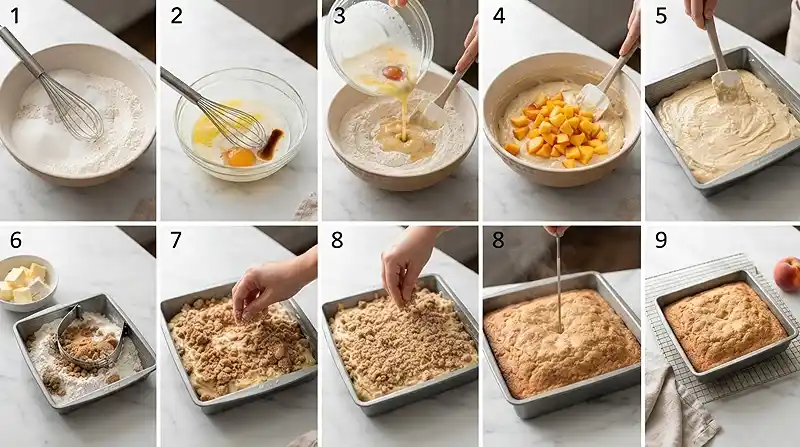 preparing the Peach Crumb Breakfast Cake