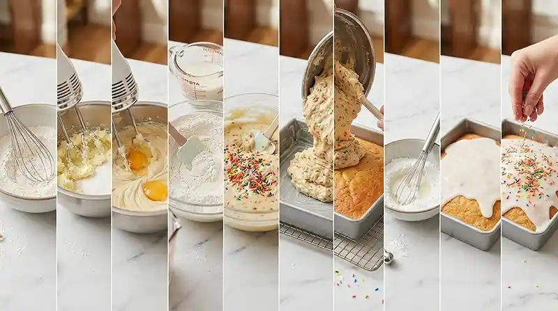 preparing the Polka Dot Sprinkle Snack Cake