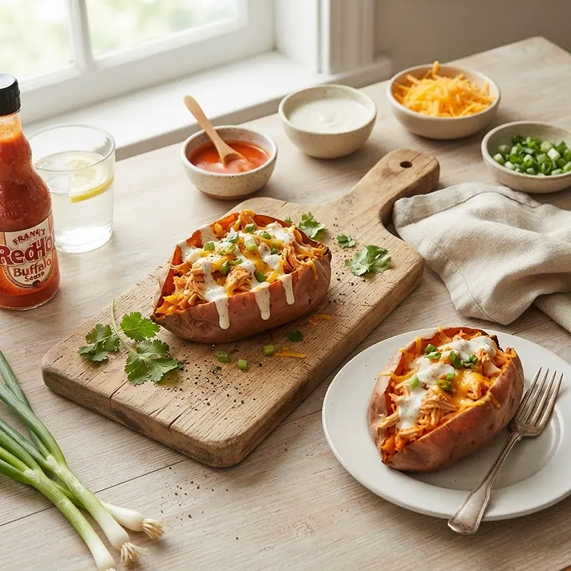 Buffalo Ranch Chicken Sweet Potatoes 4 Buffalo Ranch Chicken Sweet Potatoes RECIPE