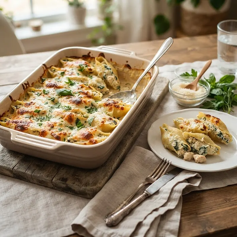 Chicken Alfredo Stuffed Shell Casserole 4 Chicken Alfredo Stuffed Shell Casserole RECIPE
