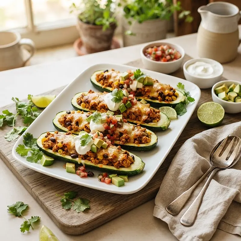 Chicken Taco Stuffed Zucchini Boats 4 Chicken Taco Stuffed Zucchini Boats RECIPE