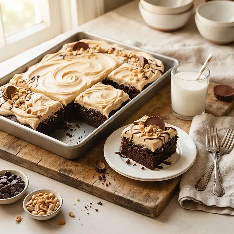 Chocolate Peanut Butter Sheet Cake 4 Chocolate Peanut Butter Sheet Cake RECIPE