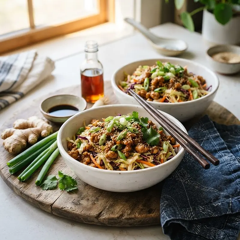 Egg Roll Ground Turkey Cabbage Bowls 4 Egg Roll Ground Turkey Cabbage Bowls RECIPE