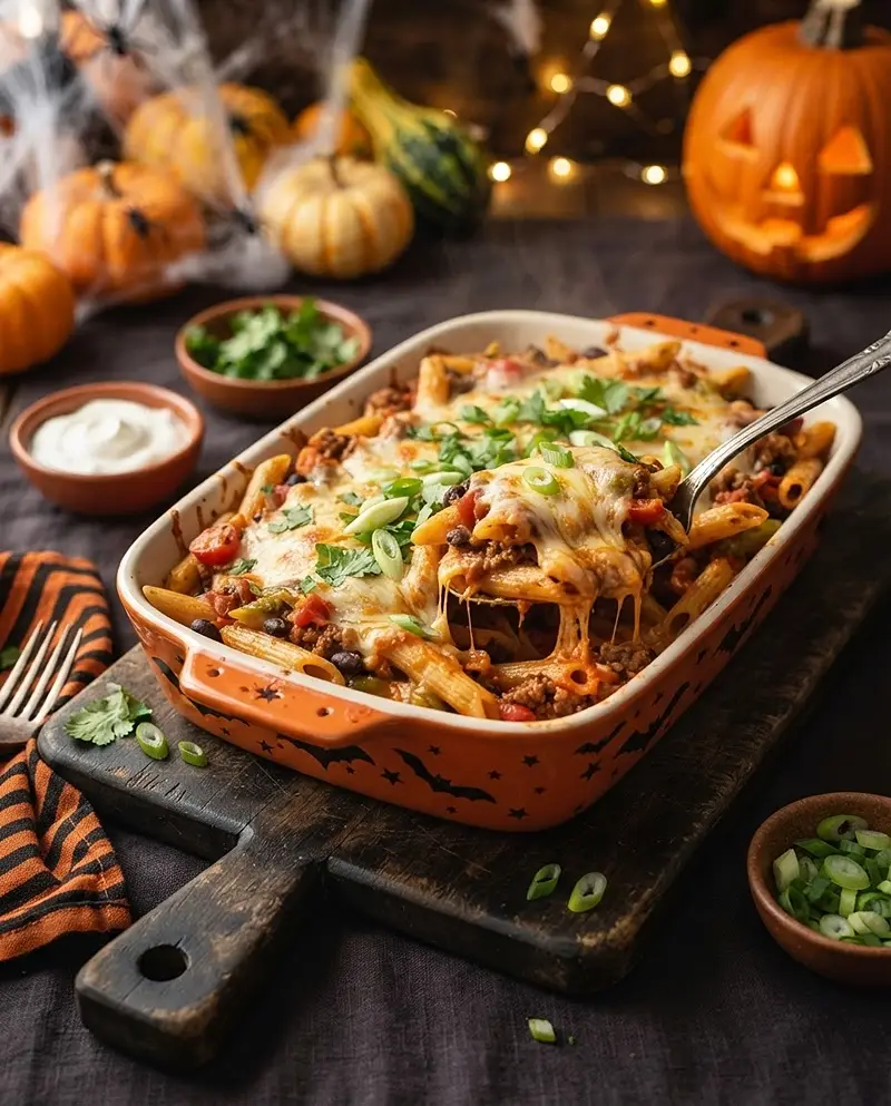 Halloween Taco Pasta Bake 4 Halloween Taco Pasta Bake RECIPE