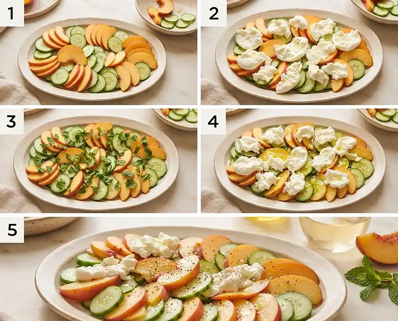 How to Make Peach Cucumber Burrata Salad