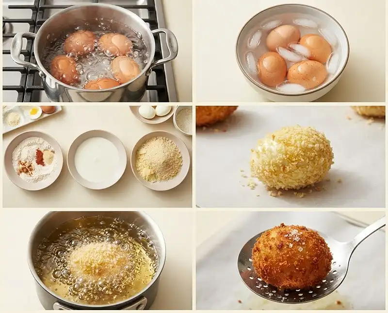 How to Make fried panko crust on egg ball bake​