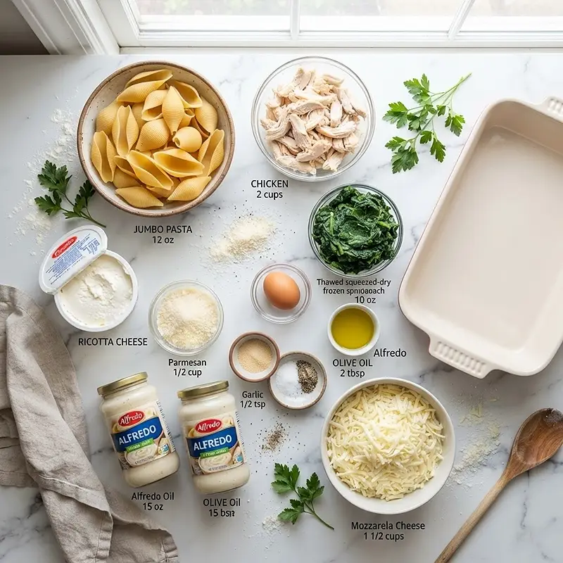Chicken Alfredo Stuffed Shell Casserole 2 INGREDIENTS FOR Chicken Alfredo Stuffed Shell Casserole