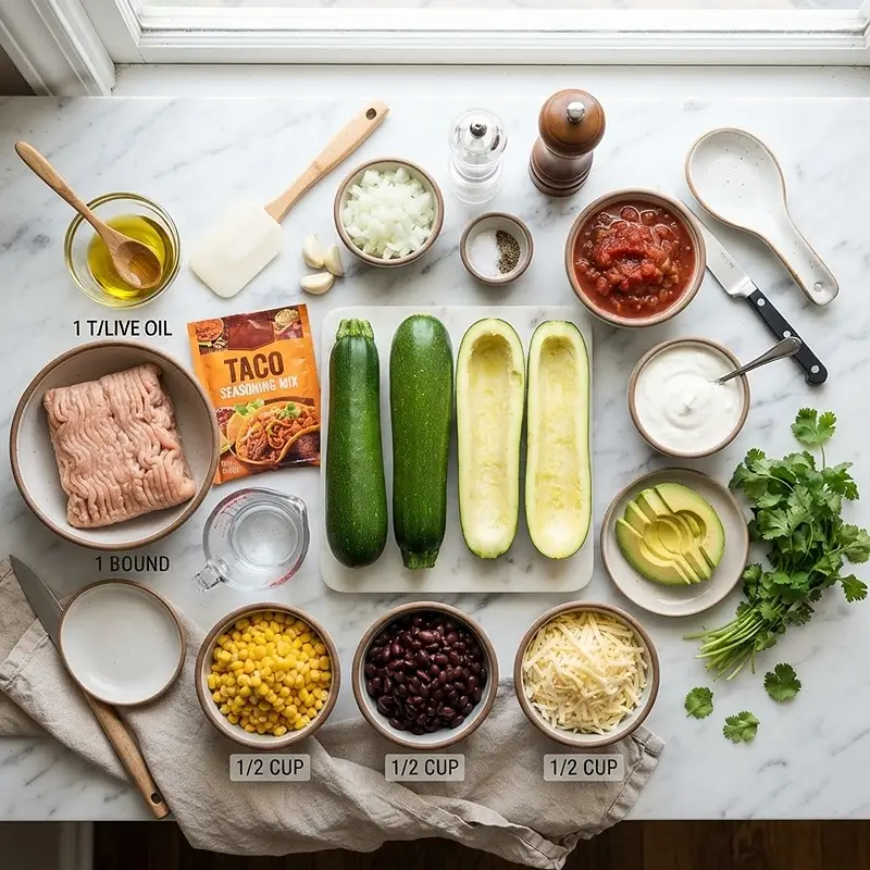 Chicken Taco Stuffed Zucchini Boats 2 INGREDIENTS FOR Chicken Taco Stuffed Zucchini Boats