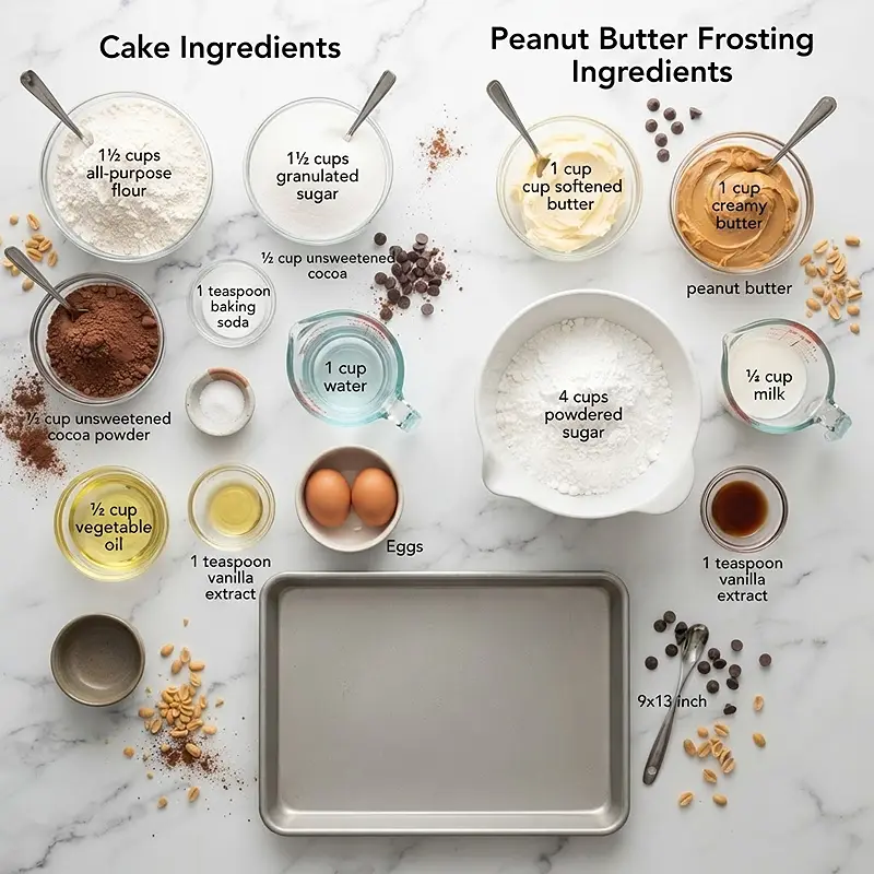 Chocolate Peanut Butter Sheet Cake 2 INGREDIENTS FOR Chocolate Peanut Butter Sheet Cake