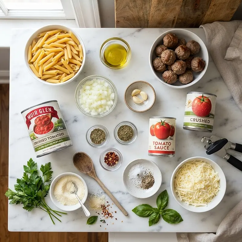 Garlic Parmesan Meatball Pasta Bake 2 INGREDIENTS FOR Garlic Parmesan Meatball Pasta