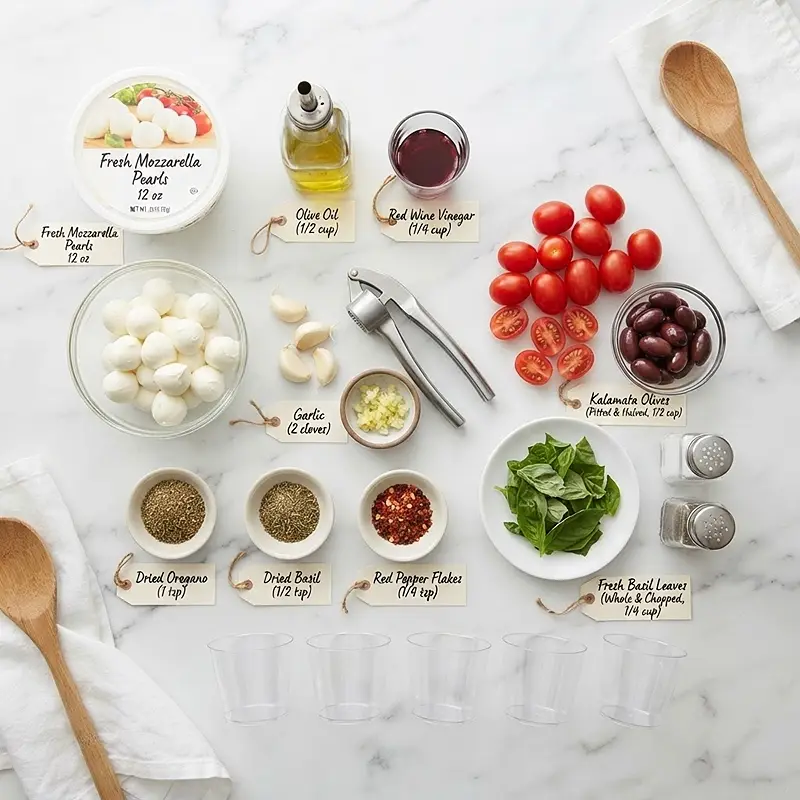 Marinated Mozzarella Antipasto Cups 2 INGREDIENTS FOR Marinated Mozzarella Antipasto Cups
