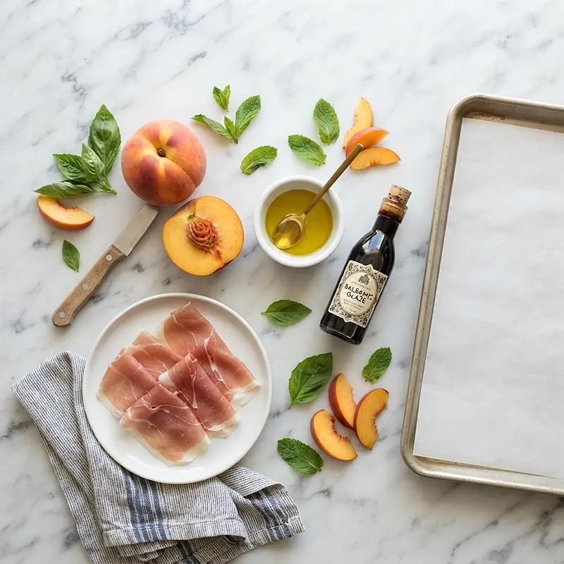 Roasted Peach Prosciutto Bites 2 INGREDIENTS FOR Roasted Peach Prosciutto Bites