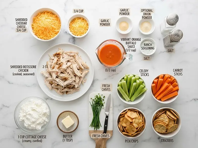 Warm Buffalo Chicken Dip with Cottage Cheese 2 INGREDIENTS FOR Warm Buffalo Chicken Dip with Cottage Cheese