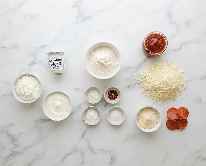 Ingeredients for high protein cottage cheese pizza crust​