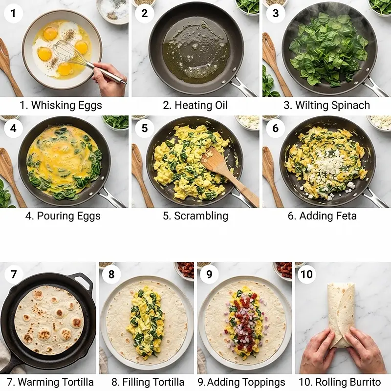Spinach Feta Breakfast Burritos 3 MAKING THE Spinach Feta Breakfast Burritos