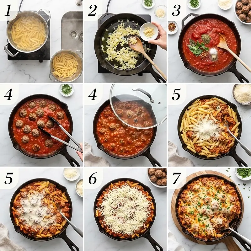Garlic Parmesan Meatball Pasta Bake 3 MAKNG THE Garlic Parmesan Meatball Pasta
