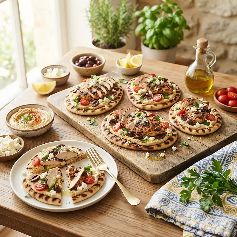 Mediterranean Grilled Flatbread Chicken 4 Mediterranean Grilled Flatbread Chicken RECIPE