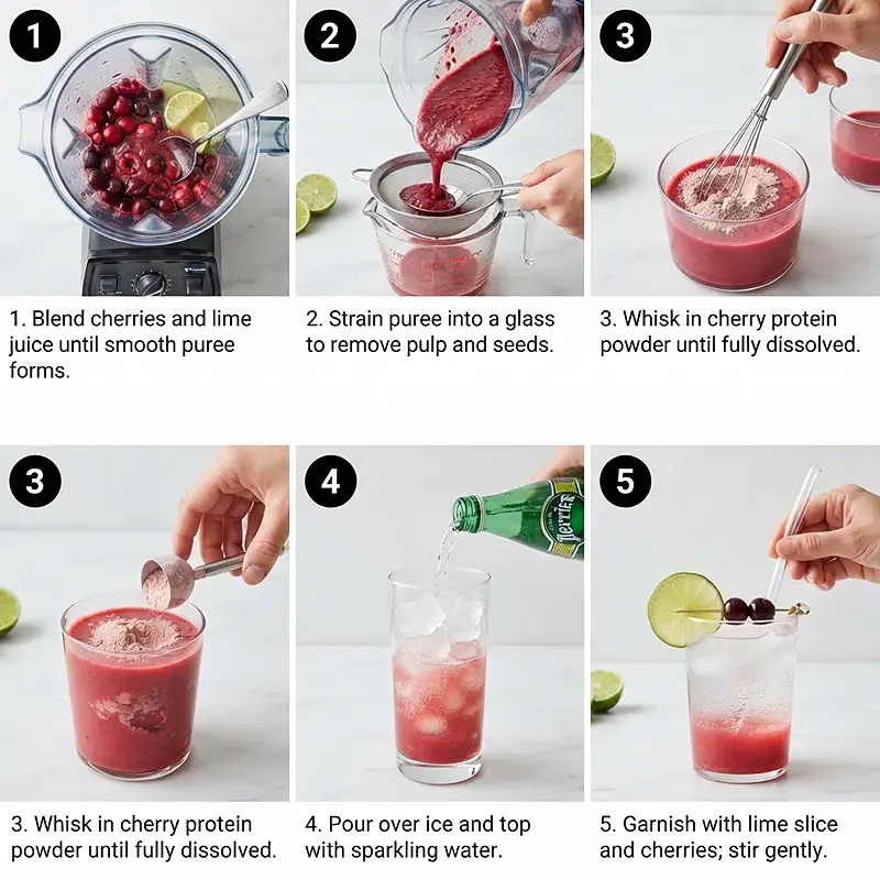 PREPARING THE Cherry Limeade Protein Mocktail