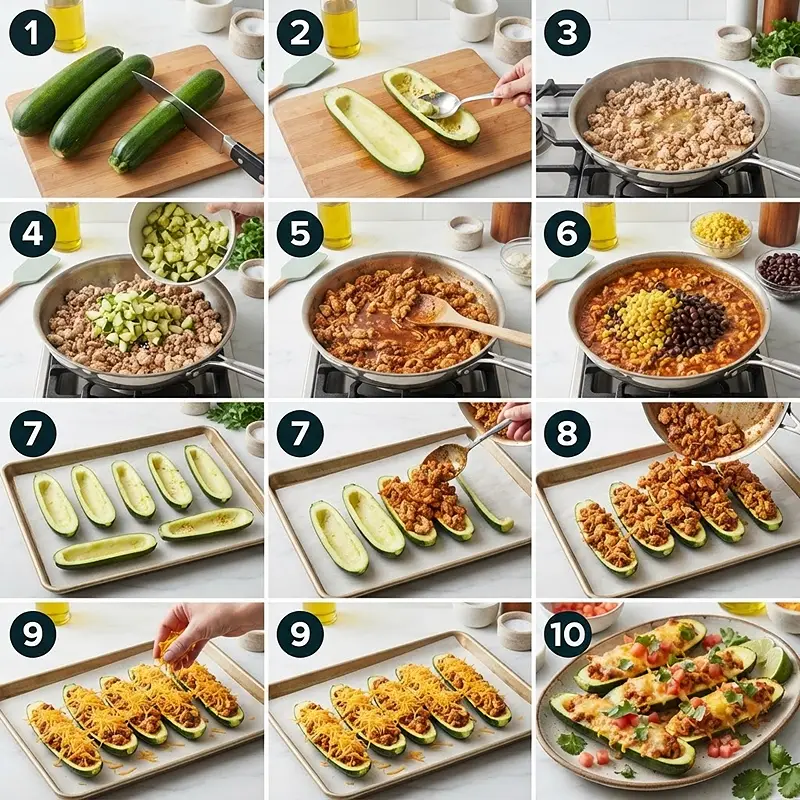 Chicken Taco Stuffed Zucchini Boats 3 PREPARING THE Chicken Taco Stuffed Zucchini Boats