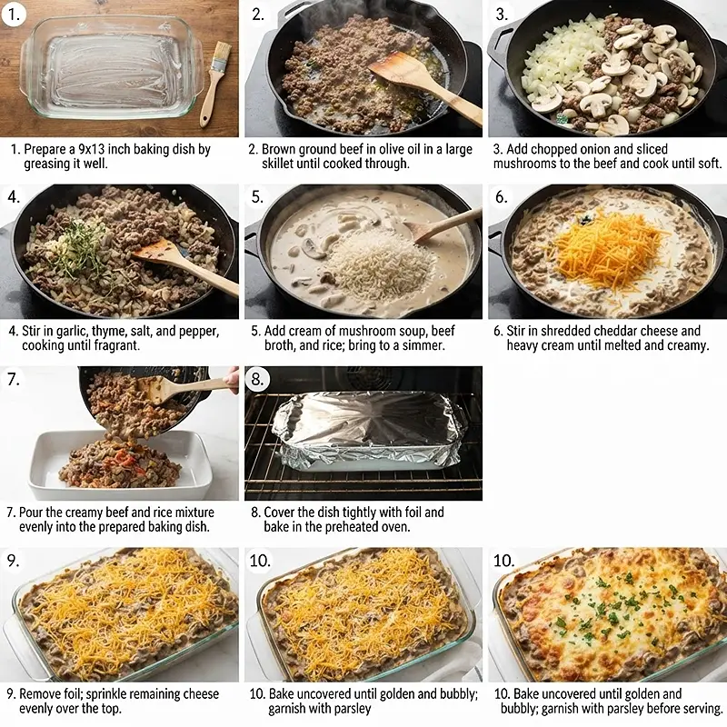 PREPARING THE Creamy Beef Mushroom Rice Bake