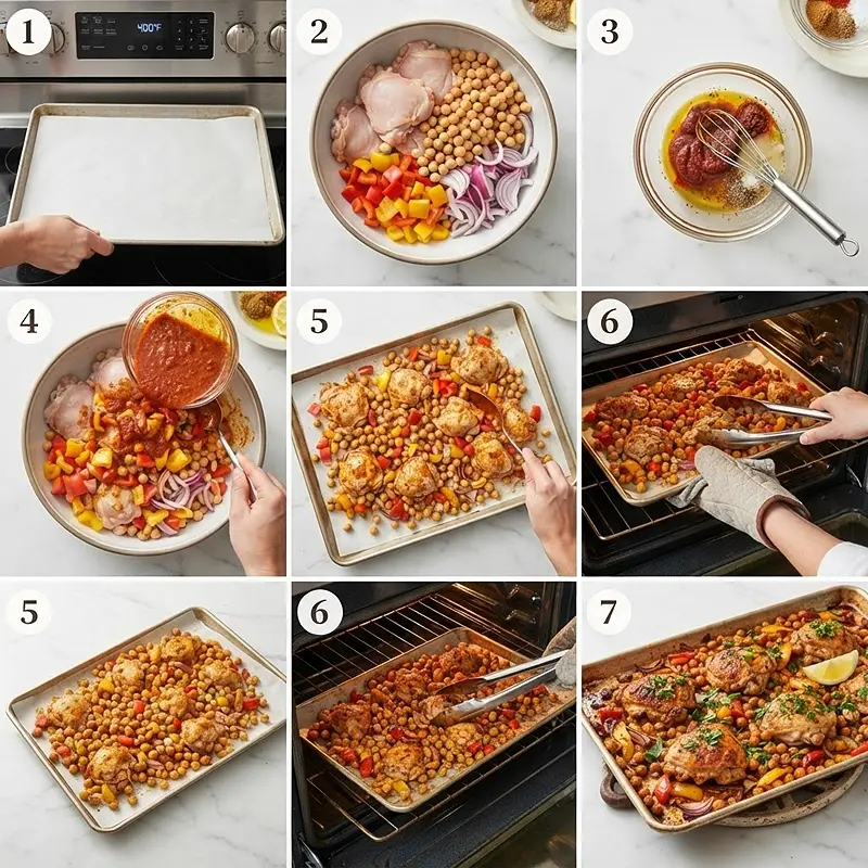 Harissa Chickpea Chicken Sheet Pan 3 PREPARING THE Harissa Chickpea Chicken Sheet Pan