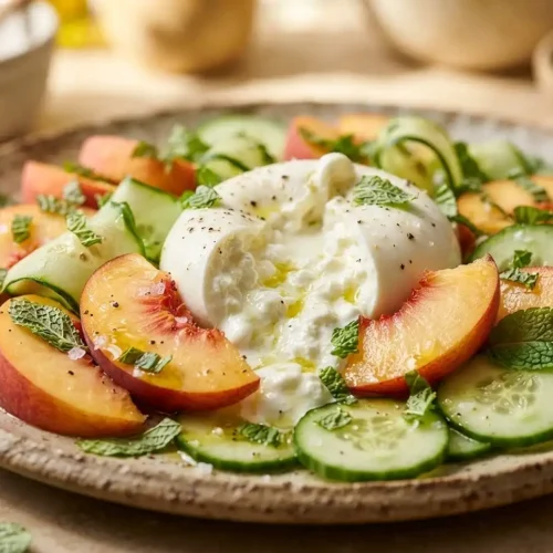 Peach Cucumber Burrata Salad