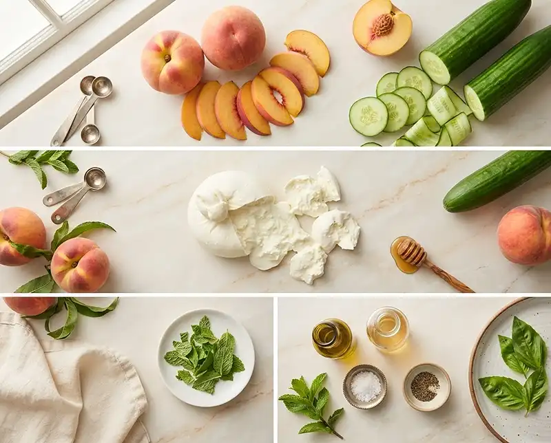 Peach Cucumber Burrata Salad Ingredients