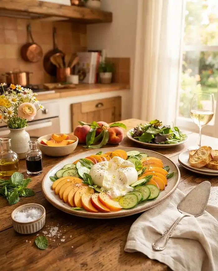 Peach Cucumber Burrata Salad Recipe