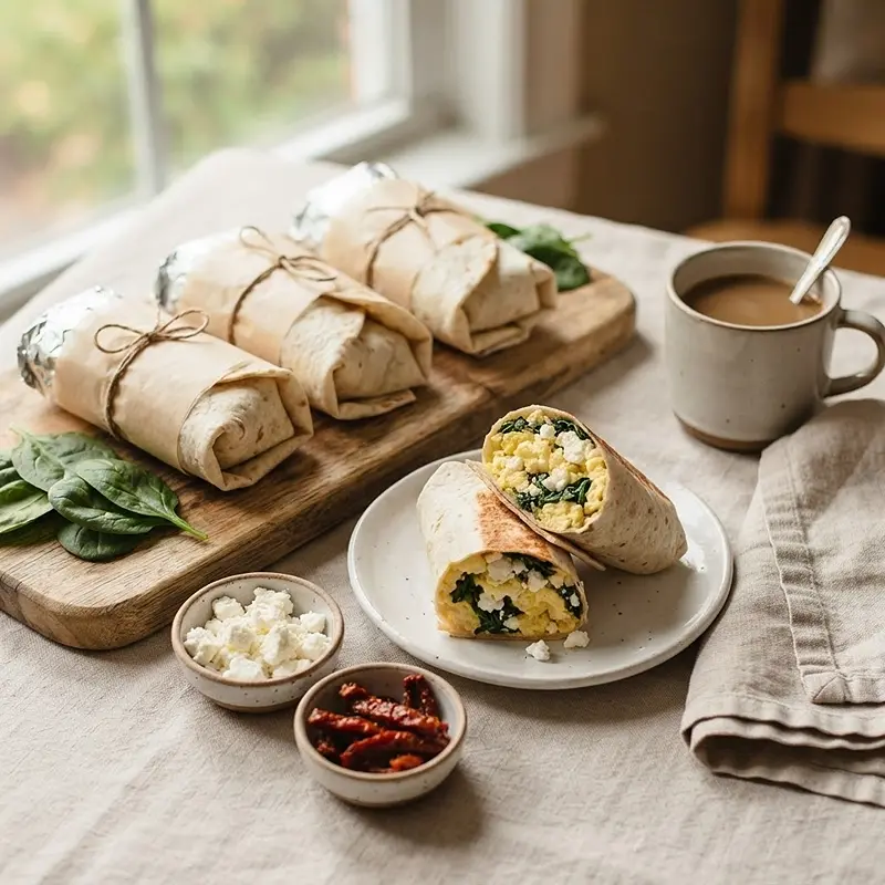 Spinach Feta Breakfast Burritos 4 Spinach Feta Breakfast Burritos RECIPE