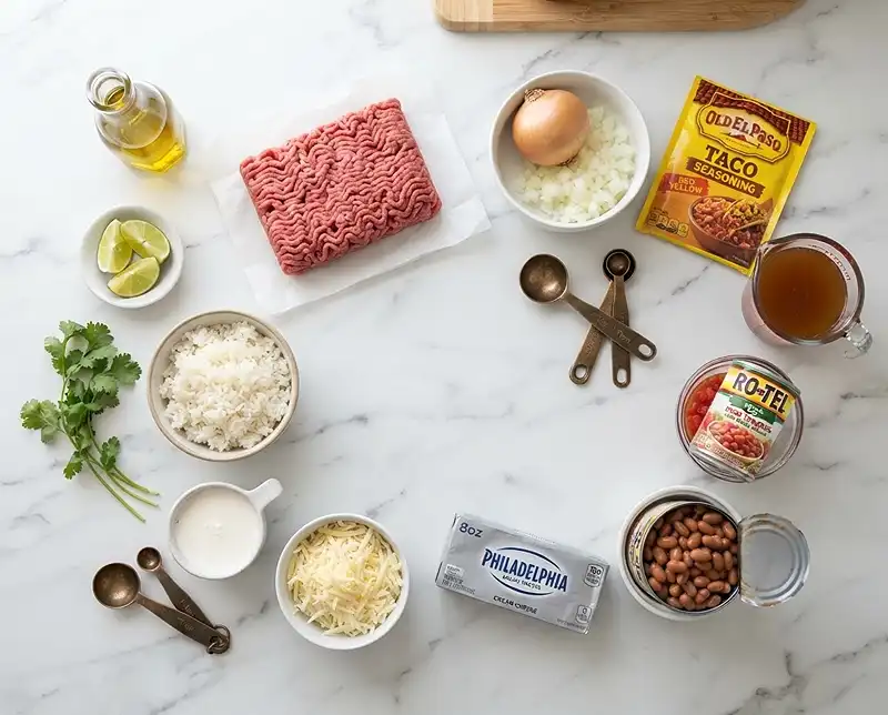 TikTok Swim Queso Beef and Rice Recipe 3 TikTok Swim Queso Beef and Rice Ingredients