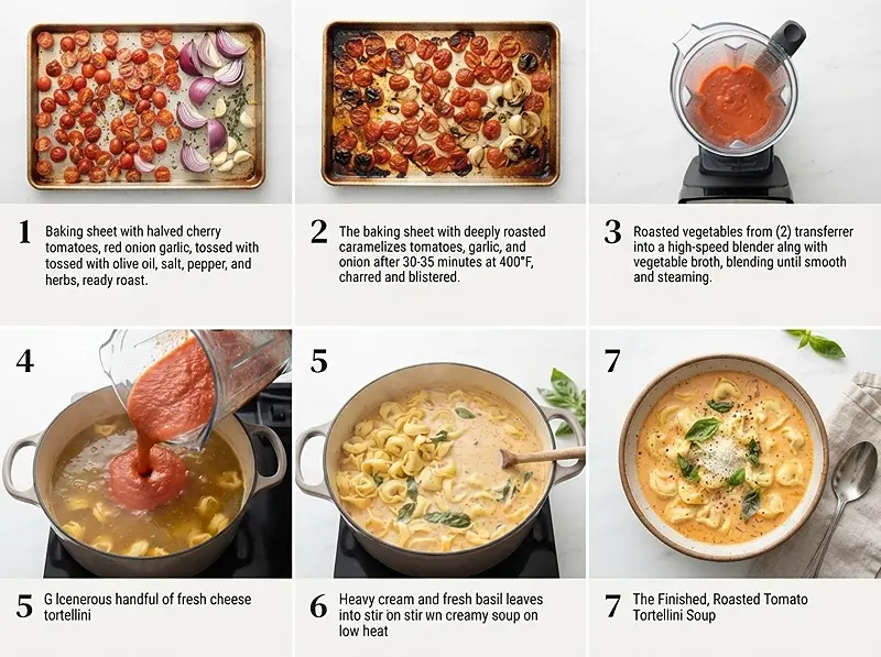 preparing the Creamy Roasted Tomato Tortellini Soup