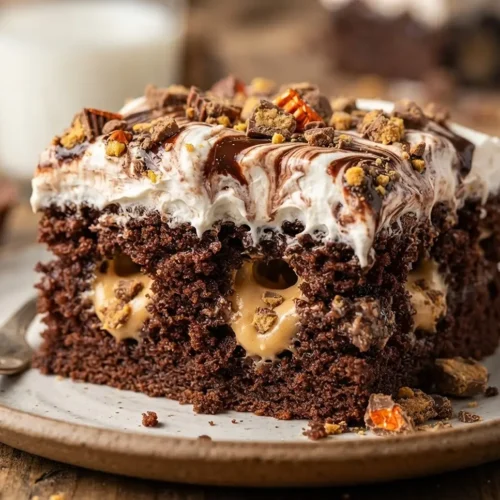 Chocolate Peanut Butter Poke Cake