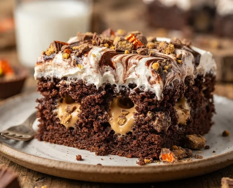Chocolate Peanut Butter Poke Cake