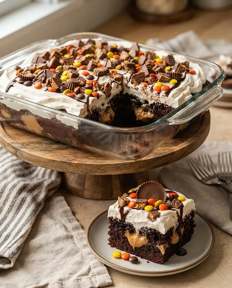 Chocolate Peanut Butter Poke Cake RECIPE